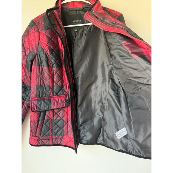 Talbots Puffer Jacket Women's Womens s Red Tartan Plaid Full Zip Snap Up Preppy - Picture 4 of 9